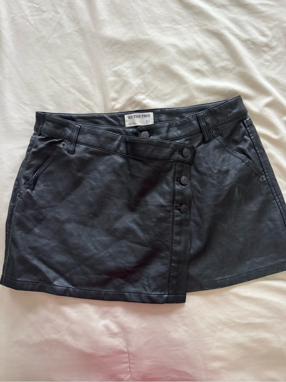 We The Free Black Faux Leather Button-Front Mini Skirt